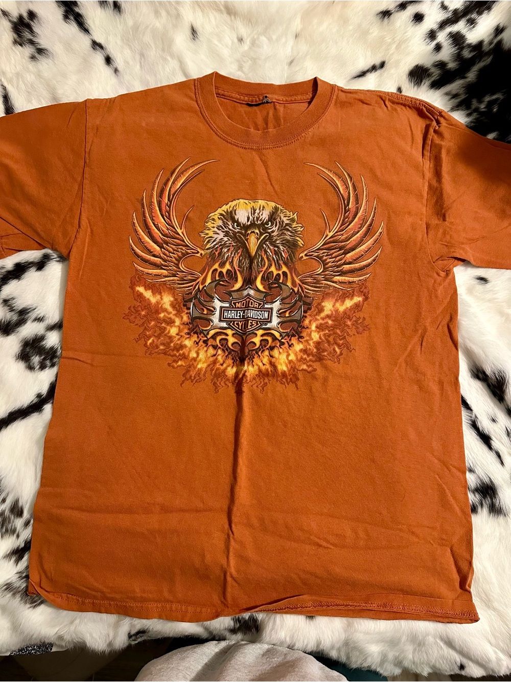 Y2K Harley-Davidson🔥 Men’s Orange Graphic Eagle Tee Sz medium